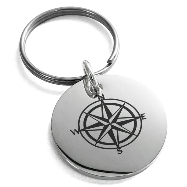 Stainless Steel Nautical Star Compass Navigation Charm Necklace or Keychain 